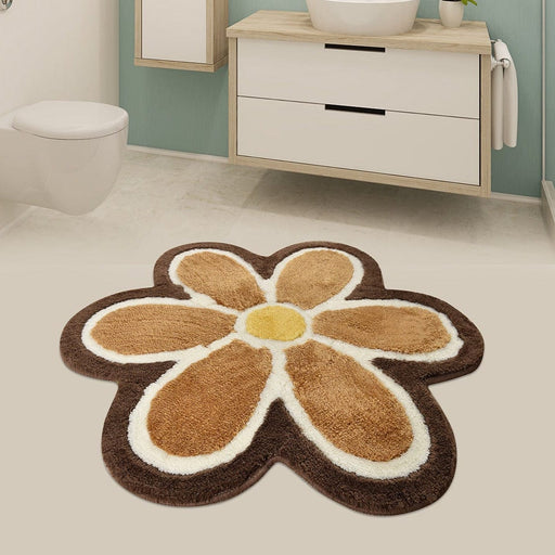 Bath Flower Kahverengi 90x90cm Akrilik Banyo Halısı, Kaymaz Taban, Yıkanabilir Bonvagon