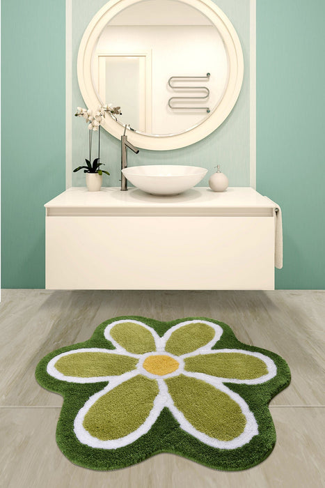 Bath Flower Yeşil 90x90cm Akrilik Banyo Halısı, Kaymaz Taban, Yıkanabilir Bonvagon