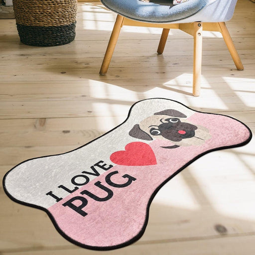 I Love Pug Dijital Baskılı Köpek Paspası, Kaymaz Taban, Yıkanabilir Bonvagon