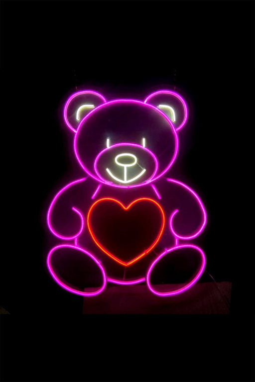 Kalpli Peluş Ayı Şeklinde Neon Led Işıklı Tablo Duvar Dekorasyon Bonvagon