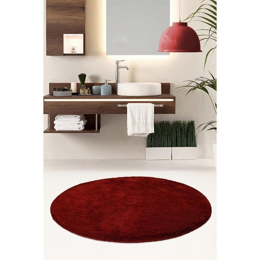 Milano Kırmızı Çap 90cm Akrilik Banyo Halısı, Kaymaz Taban, Yıkanabilir Bonvagon