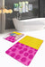 Pembe Sarı Pop-Art Motifli 2li Banyo Halısı Takımı Kaymaz Taban Yıkanabilir Bonvagon