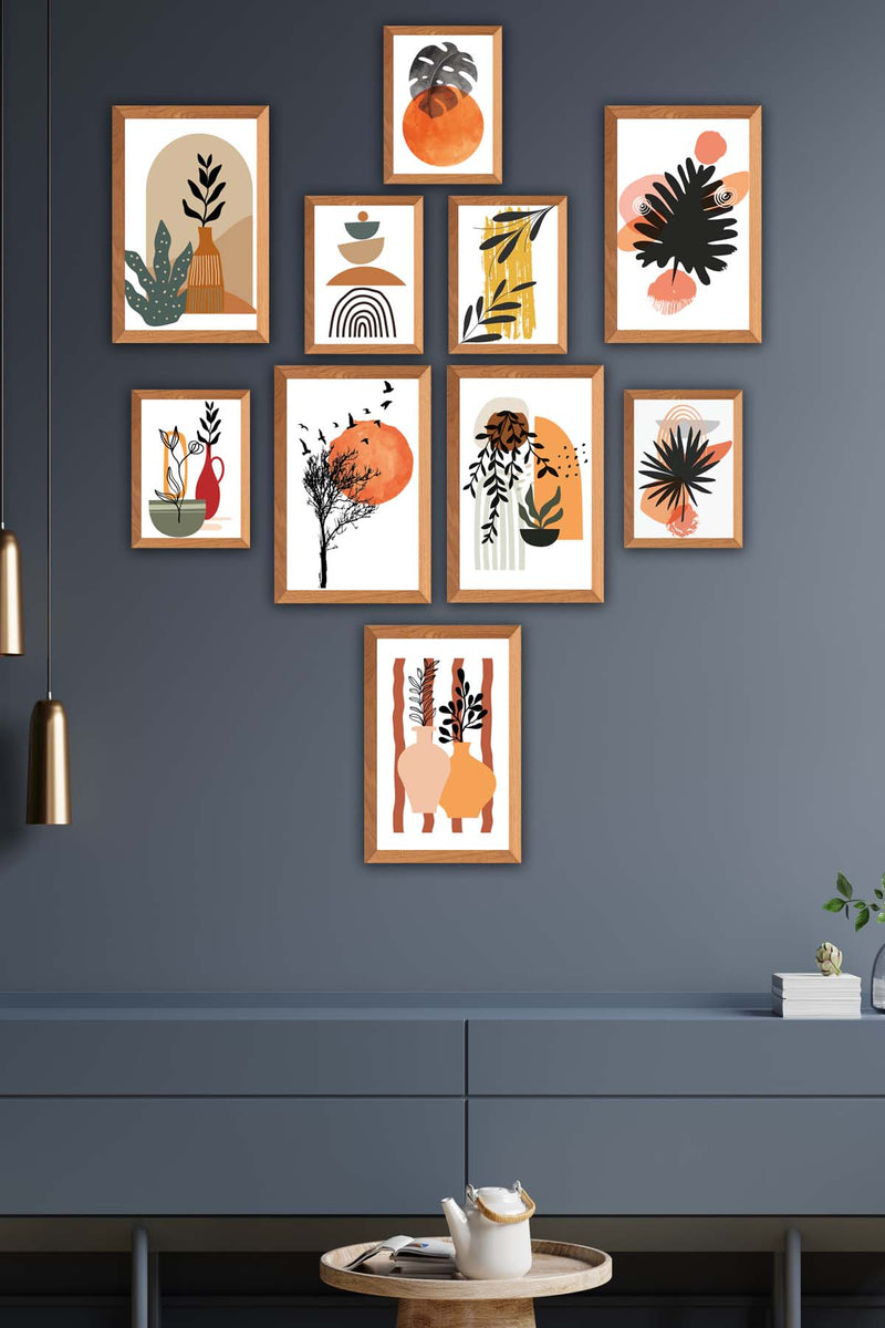 10 Parça Ahşap Çerçeve Görünümlü Sanatsal Tarzda Ahşap Tablo Seti Bonvagon