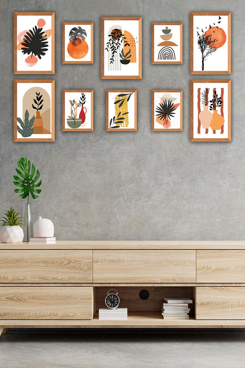 10 Parça Ahşap Çerçeve Görünümlü Sanatsal Tarzda Ahşap Tablo Seti Bonvagon