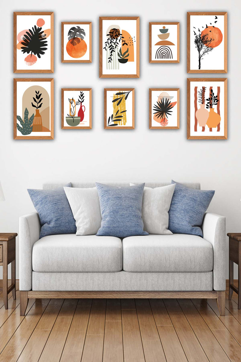 10 Parça Ahşap Çerçeve Görünümlü Sanatsal Tarzda Ahşap Tablo Seti Bonvagon