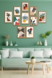 10 Parça Bohem Tarzda Sanatsal Ahşap Çerçeve Görünümlü Uv Baskı Mdf Tablo Seti Bonvagon