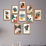 10 Parça Bohem Tarzda Sanatsal Ahşap Çerçeve Görünümlü Uv Baskı Mdf Tablo Seti Bonvagon