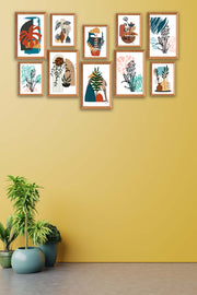 10 Parça Bohem Tarzında Ahşap Çerçeve Görünümlü Uv Baskı Mdf Ahşap Tablo Seti Bonvagon