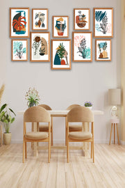 10 Parça Bohem Tarzında Ahşap Çerçeve Görünümlü Uv Baskı Mdf Ahşap Tablo Seti Bonvagon