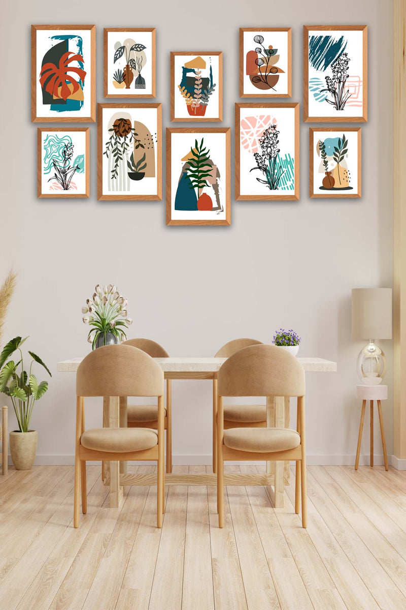 10 Parça Bohem Tarzında Ahşap Çerçeve Görünümlü Uv Baskı Mdf Ahşap Tablo Seti Bonvagon