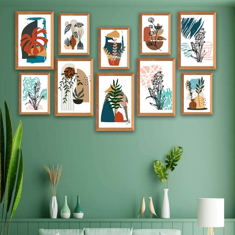 10 Parça Bohem Tarzında Ahşap Çerçeve Görünümlü Uv Baskı Mdf Ahşap Tablo Seti Bonvagon