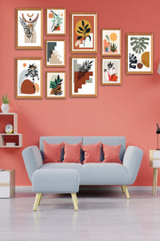 10 Parça Bohem Tarzında Ahşap Çerçeve Görünümlü Uv Baskı Mdf Tablo Seti Bonvagon