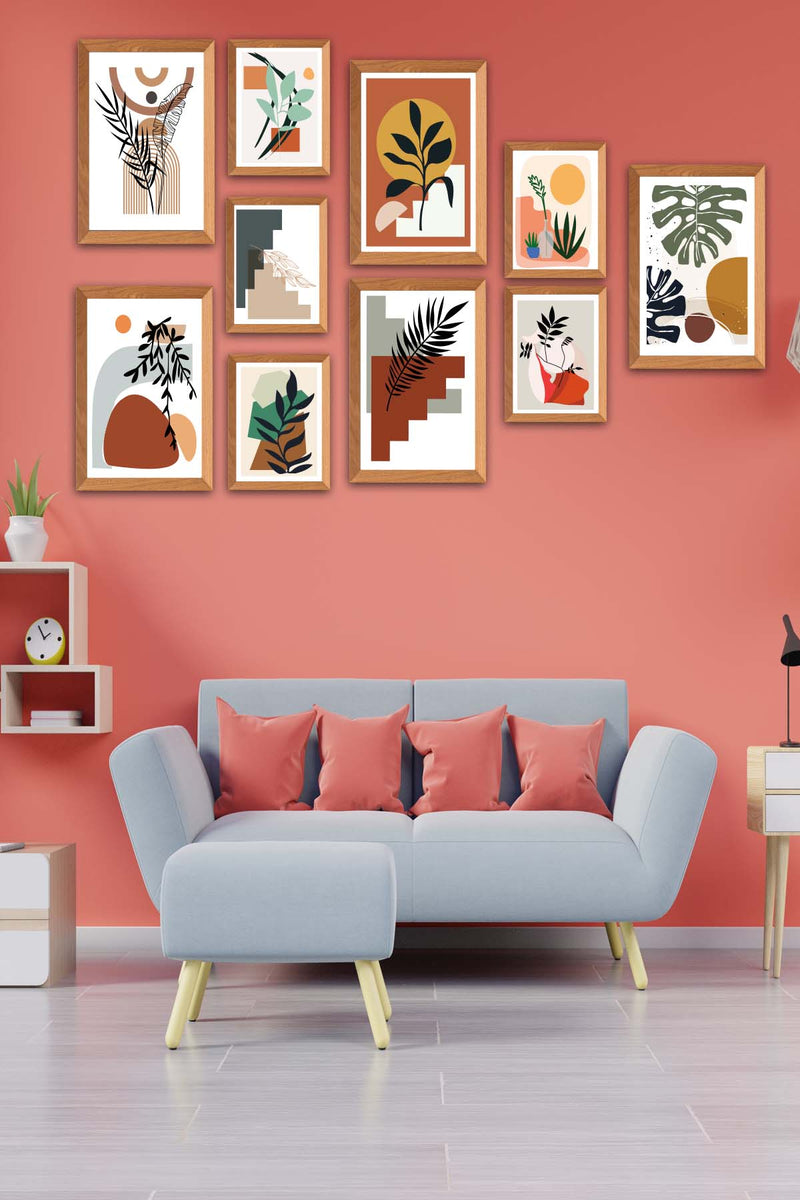 10 Parça Bohem Tarzında Ahşap Çerçeve Görünümlü Uv Baskı Mdf Tablo Seti Bonvagon