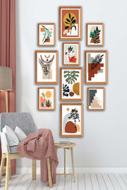 10 Parça Bohem Tarzında Ahşap Çerçeve Görünümlü Uv Baskı Mdf Tablo Seti Bonvagon