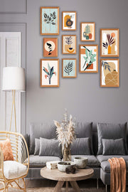 10 Parça Bohem Tarzında Sanatsal (Ahşap Çerçeve Görünümlü) Uv Baskı Mdf Tablo Seti Bonvagon