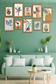 10 Parça Bohem Tarzında Sanatsal (Ahşap Çerçeve Görünümlü) Uv Baskı Mdf Tablo Seti Bonvagon