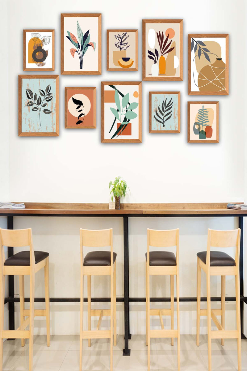 10 Parça Bohem Tarzında Sanatsal (Ahşap Çerçeve Görünümlü) Uv Baskı Mdf Tablo Seti Bonvagon