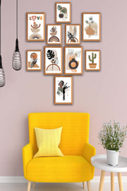 10 Parça Botanic Ve Bohem Tarzda Sanatsal Ahşap Çerçeve Görünümlü Uv Baskı Mdf Tablo Seti Bonvagon