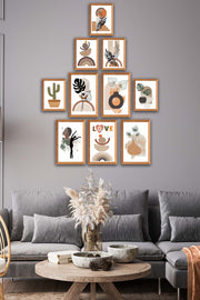 10 Parça Botanic Ve Bohem Tarzda Sanatsal Ahşap Çerçeve Görünümlü Uv Baskı Mdf Tablo Seti Bonvagon