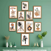 10 Parça Botanic Ve Bohem Tarzda Sanatsal Ahşap Çerçeve Görünümlü Uv Baskı Mdf Tablo Seti Bonvagon