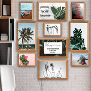 10 Parça Botanik Yaprak Modern Tarzda (Ahşap Çerçeve Görünümlü) Uv Baskı Tablo Seti Bonvagon