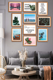 10 Parça Modern Botanik Yaprak Ve Yaz Manzarası (Ahşap Çerçeve Görünümlü) Uv Baskı Tablo Seti Bonvagon