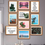 10 Parça Modern Botanik Yaprak Ve Yaz Manzarası (Ahşap Çerçeve Görünümlü) Uv Baskı Tablo Seti Bonvagon