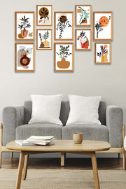 10 Parça Modern Sanatsal Bohem Tarzda (Ahşap Çerçeve Görünümlü) Uv Baskı Mdf Tablo Seti Bonvagon