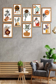10 Parça Modern Sanatsal Bohem Tarzda (Ahşap Çerçeve Görünümlü) Uv Baskı Mdf Tablo Seti Bonvagon