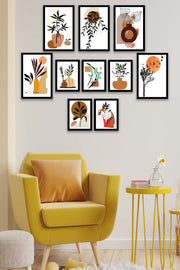 10 Parça Modern Sanatsal Bohem Tarzda (Siyah Çerçeve Görünümlü) Uv Baskı Mdf Tablo Seti Bonvagon