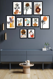10 Parça Modern Sanatsal Bohem Tarzda (Siyah Çerçeve Görünümlü) Uv Baskı Mdf Tablo Seti Bonvagon