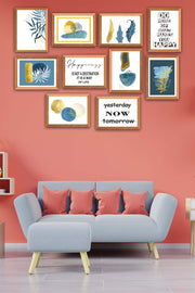 10 Parça Yazı Ve Bohem Tarzda (Ahşap Çerçeve Görünümlü) Uv Baskı Tablo Seti Bonvagon