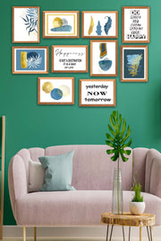 10 Parça Yazı Ve Bohem Tarzda (Ahşap Çerçeve Görünümlü) Uv Baskı Tablo Seti Bonvagon