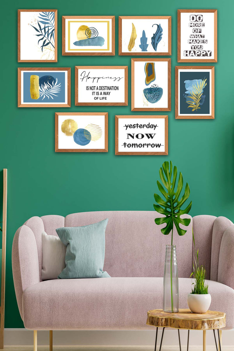 10 Parça Yazı Ve Bohem Tarzda (Ahşap Çerçeve Görünümlü) Uv Baskı Tablo Seti Bonvagon