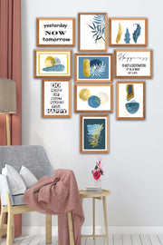 10 Parça Yazı Ve Bohem Tarzda (Ahşap Çerçeve Görünümlü) Uv Baskı Tablo Seti Bonvagon