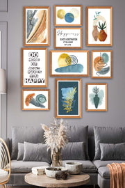 10 Parça Yazı Ve Suluboya Bohem Tarzda (Ahşap Çerçeve Görünümlü) Uv Baskı Tablo Seti Bonvagon