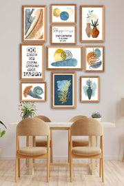 10 Parça Yazı Ve Suluboya Bohem Tarzda (Ahşap Çerçeve Görünümlü) Uv Baskı Tablo Seti Bonvagon