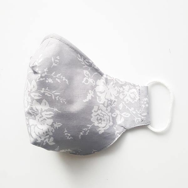 100 Pamuklu Telli Yıkanabilir Yüz Maskesi Grey Floral Bonvagon