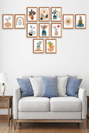 12 Parça Ahşap Çerçeve Görünümlü Sanatsal Tablo Seti Bonvagon