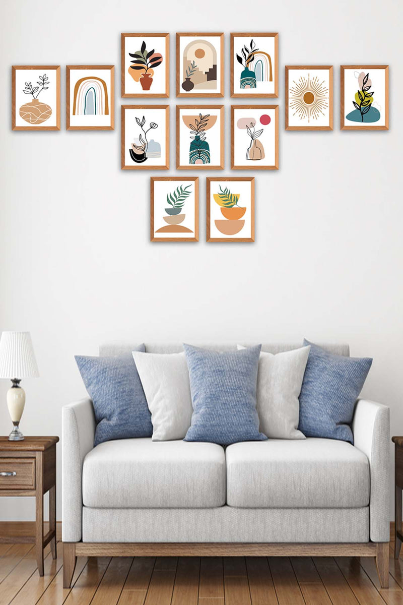 12 Parça Ahşap Çerçeve Görünümlü Sanatsal Tablo Seti Bonvagon