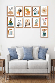 12 Parça Ahşap Çerçeve Görünümlü Sanatsal Tablo Seti Bonvagon