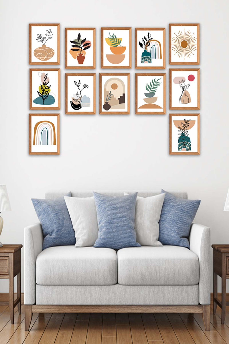 12 Parça Ahşap Çerçeve Görünümlü Sanatsal Tablo Seti Bonvagon