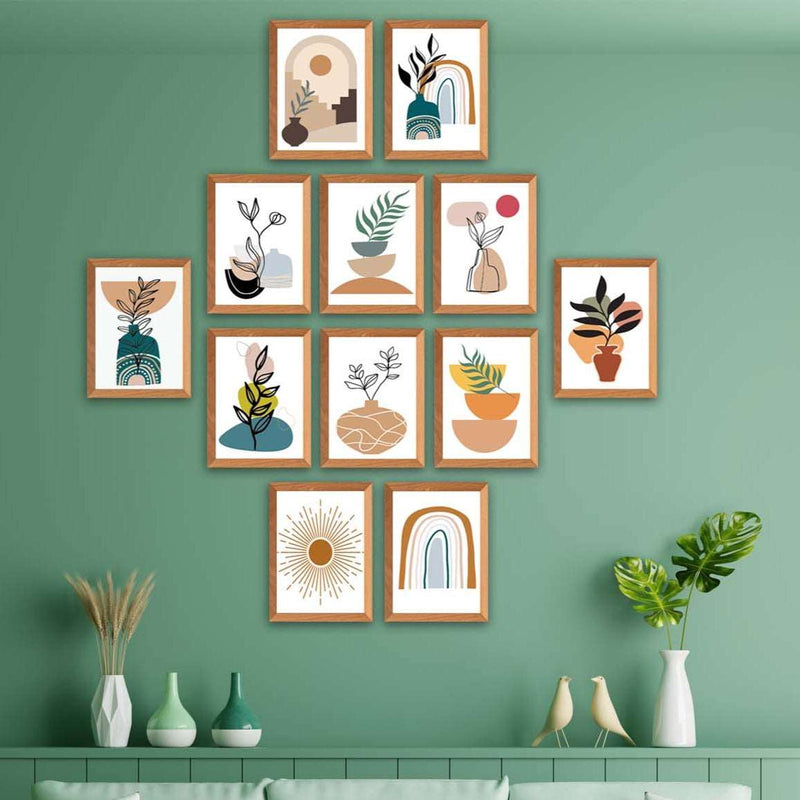 12 Parça Ahşap Çerçeve Görünümlü Sanatsal Tablo Seti Bonvagon