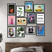 12 Parça Birbirinden Farklı Dijital Baskı Siyah Çerçeve Görünümlü Ahşap Tablo Seti Bonvagon