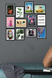 12 Parça Birbirinden Farklı Dijital Baskı Siyah Çerçeve Görünümlü Ahşap Tablo Seti Bonvagon