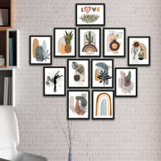 12 Parça Bohem Tarzda Sanatsal Siyah Çerçeve Görünümlü Uv Baskı Mdf Tablo Seti Bonvagon