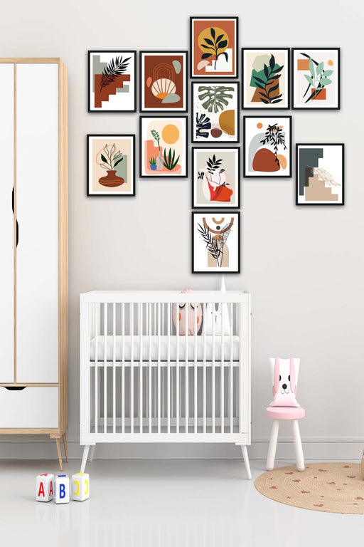 12 Parça Bohem Tarzında Siyah Çerçeve Görünümlü Uv Baskı Mdf Tablo Seti Bonvagon