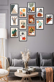 12 Parça Bohem Tarzında Siyah Çerçeve Görünümlü Uv Baskı Mdf Tablo Seti Bonvagon