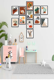 12 Parça Bohem Tarzında Siyah Çerçeve Görünümlü Uv Baskı Mdf Tablo Seti Bonvagon