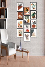 12 Parça Bohem Tarzında Siyah Çerçeve Görünümlü Uv Baskı Mdf Tablo Seti Bonvagon